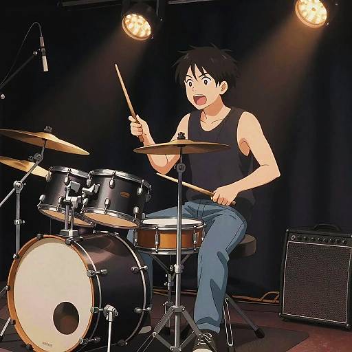 Energetic Anime Rock Band Drummer