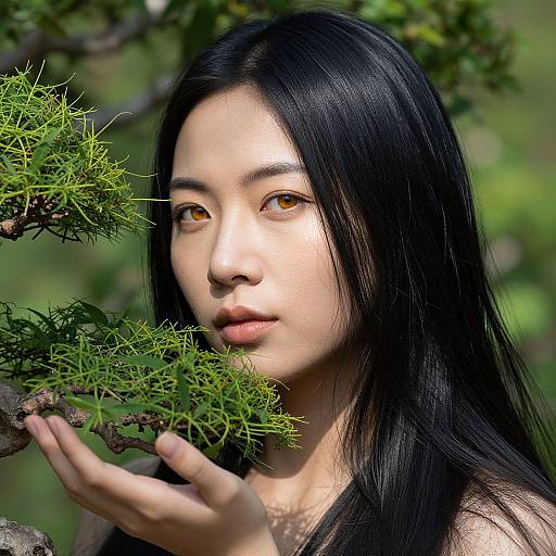 Hyperrealistic Portrait with Bonsai Serenity