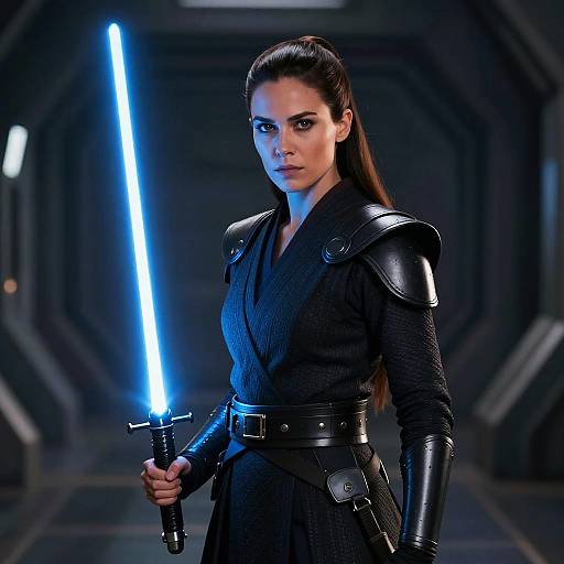 Serious Jedi Woman with Lightsaber