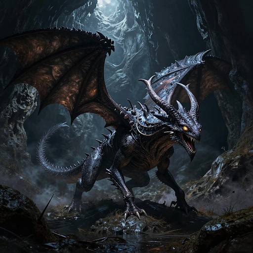 Dark Fantasy Dragon in Cave