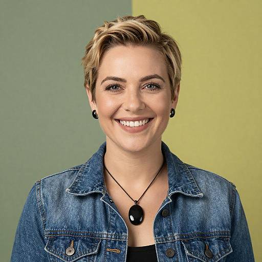 Smiling Woman in Denim Jacket