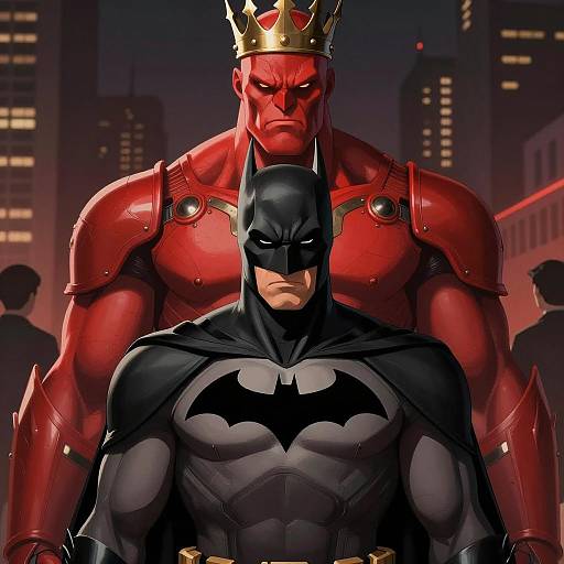 Batman with Red Armored Figure Wearing Crown