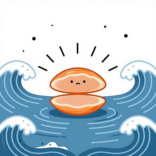 Melancholy Clam with Ocean Waves Illustration