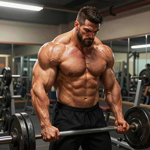 Muscular Man Lifting Weights in Gym