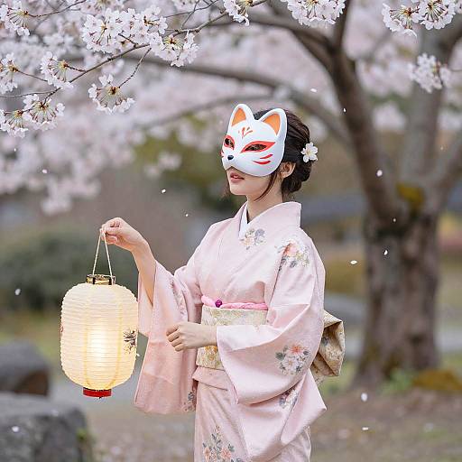 Japanese Cat Girl in Sakura Garden