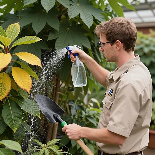 Gardener in Action with Vibrant Foliage