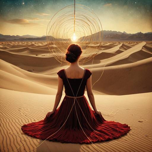 Serene Woman Weaving Light in Surreal Desert