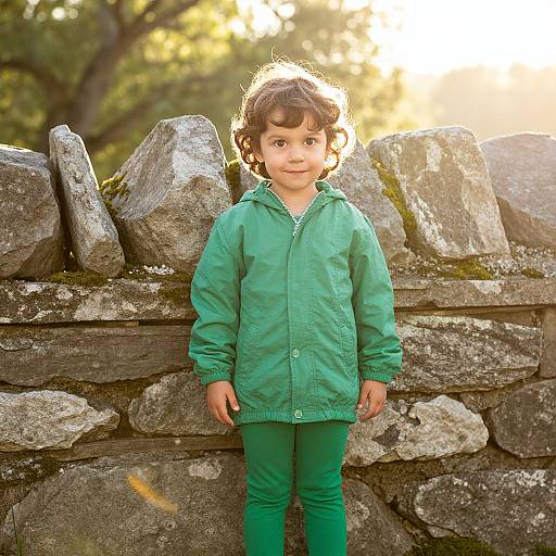 Confident Child in Green Hooded Outfit