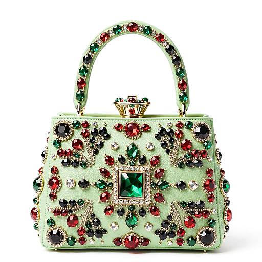 Ornate Pastel Green Gem-Embellished Handbag
