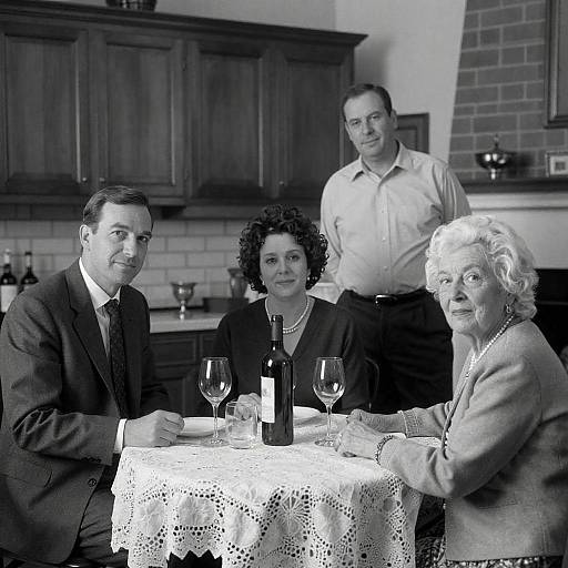 Vintage Black-and-White Formal Dinner Portrait