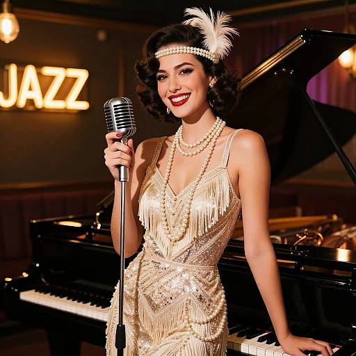 Vintage Flapper Singer in Jazz Club