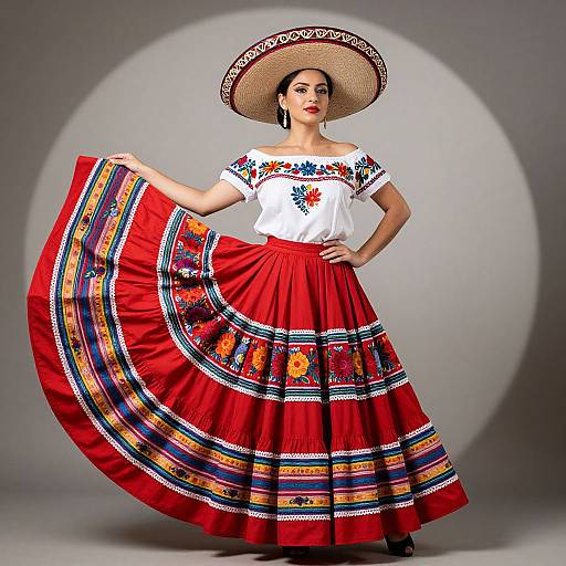 Elegant Woman in Vibrant Mexican Dress