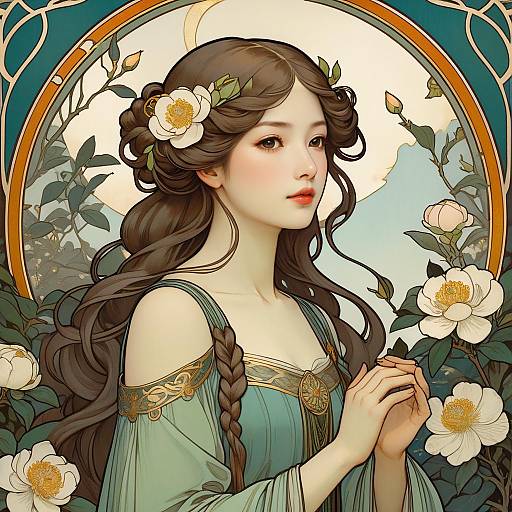 Art Nouveau Woman with Camellias
