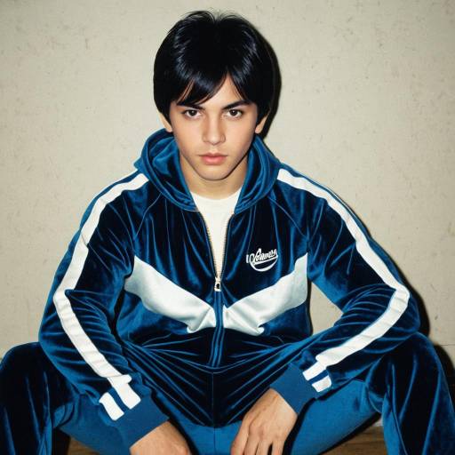 Young Man in Blue Velour Tracksuit Sitting