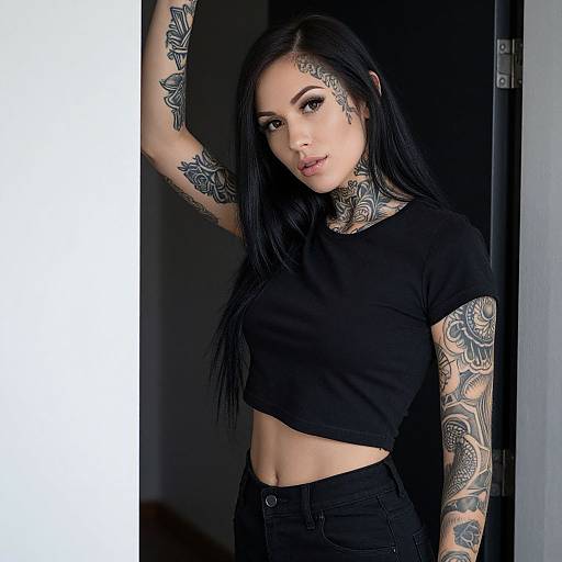 Tattooed Woman in Dark Doorway