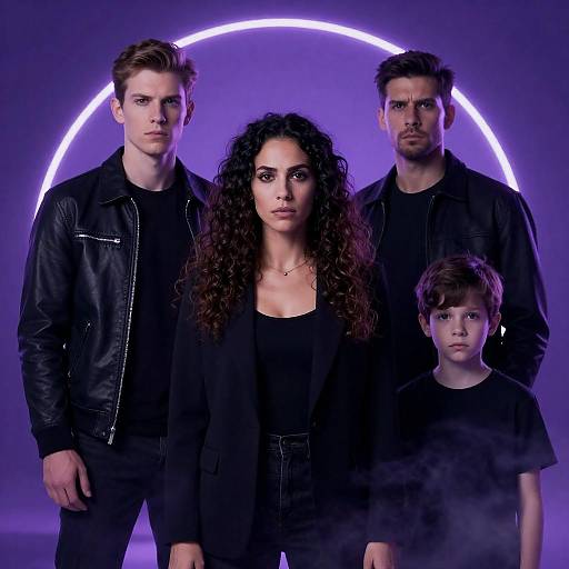 Serious Family Portrait with Purple Glow