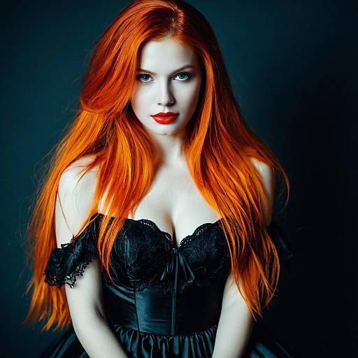 Red-haired Woman in Black Lace Dress