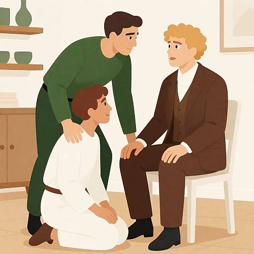 Dramatic Scene with Three Men in Room