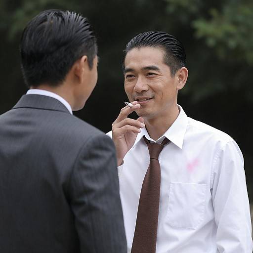 Two Asian Men Smoking Outdoors