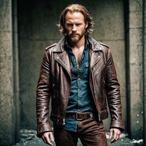 Man in Rugged Leather Jacket and Brown Pants