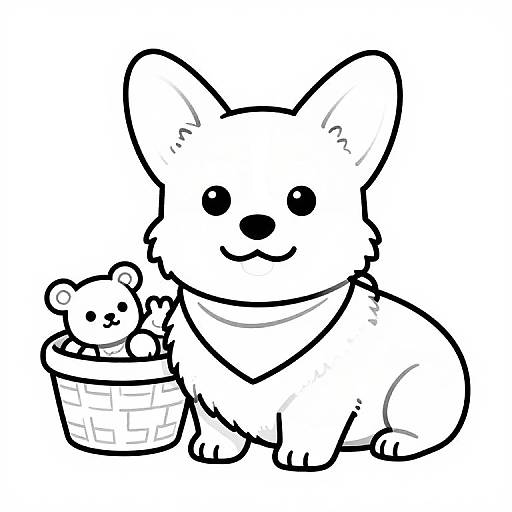 Corgi Coloring Sheet with Toys