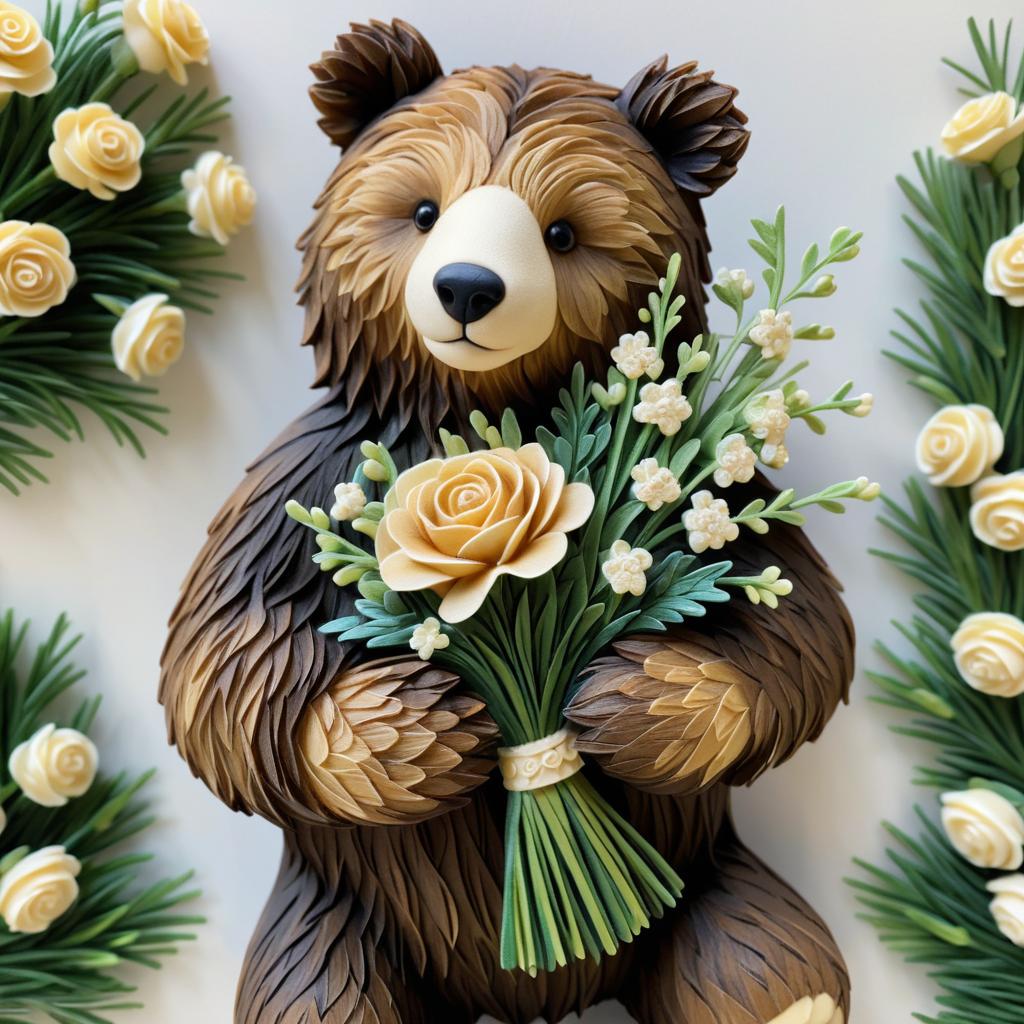 Playful Bear with a Detailed Bouquet