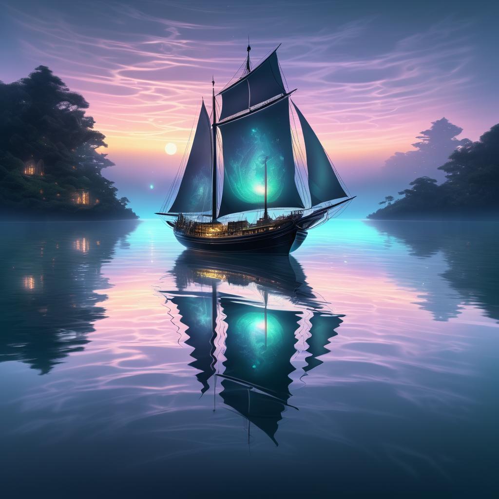 Mystical Vessel on a Glassy Lake