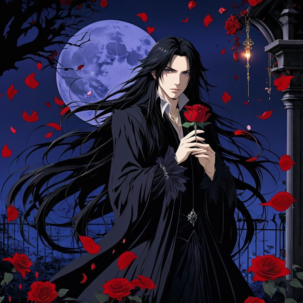 Tragic Vampire in Twilight Garden Scene