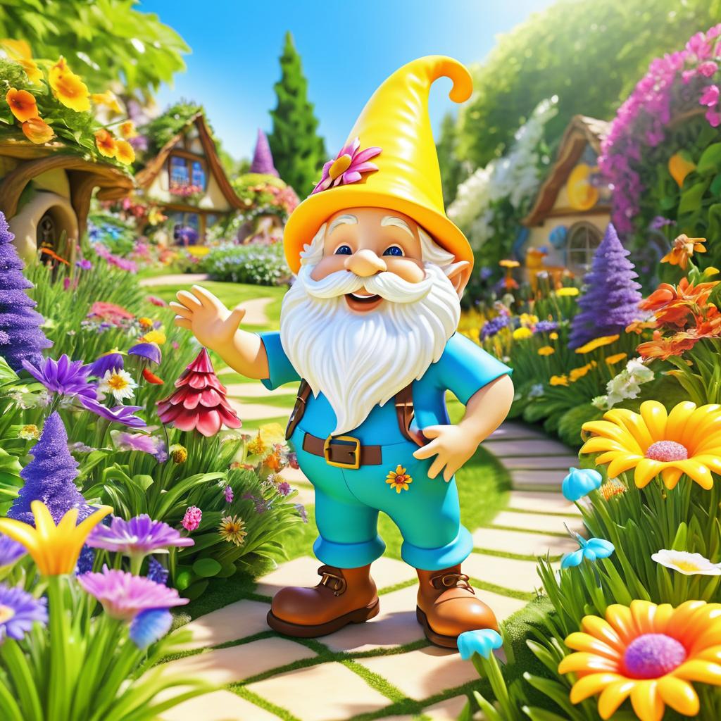 Cheerful Gnome in a Vibrant Garden