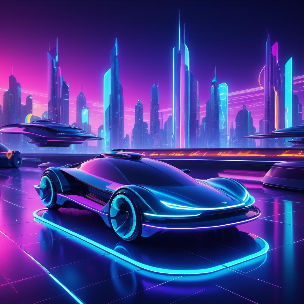 Futuristic Neon City with Hovercar