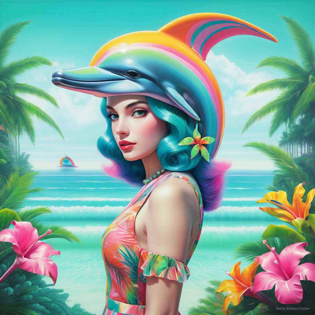 Vibrant Pop Surrealism Dolphin Artwork