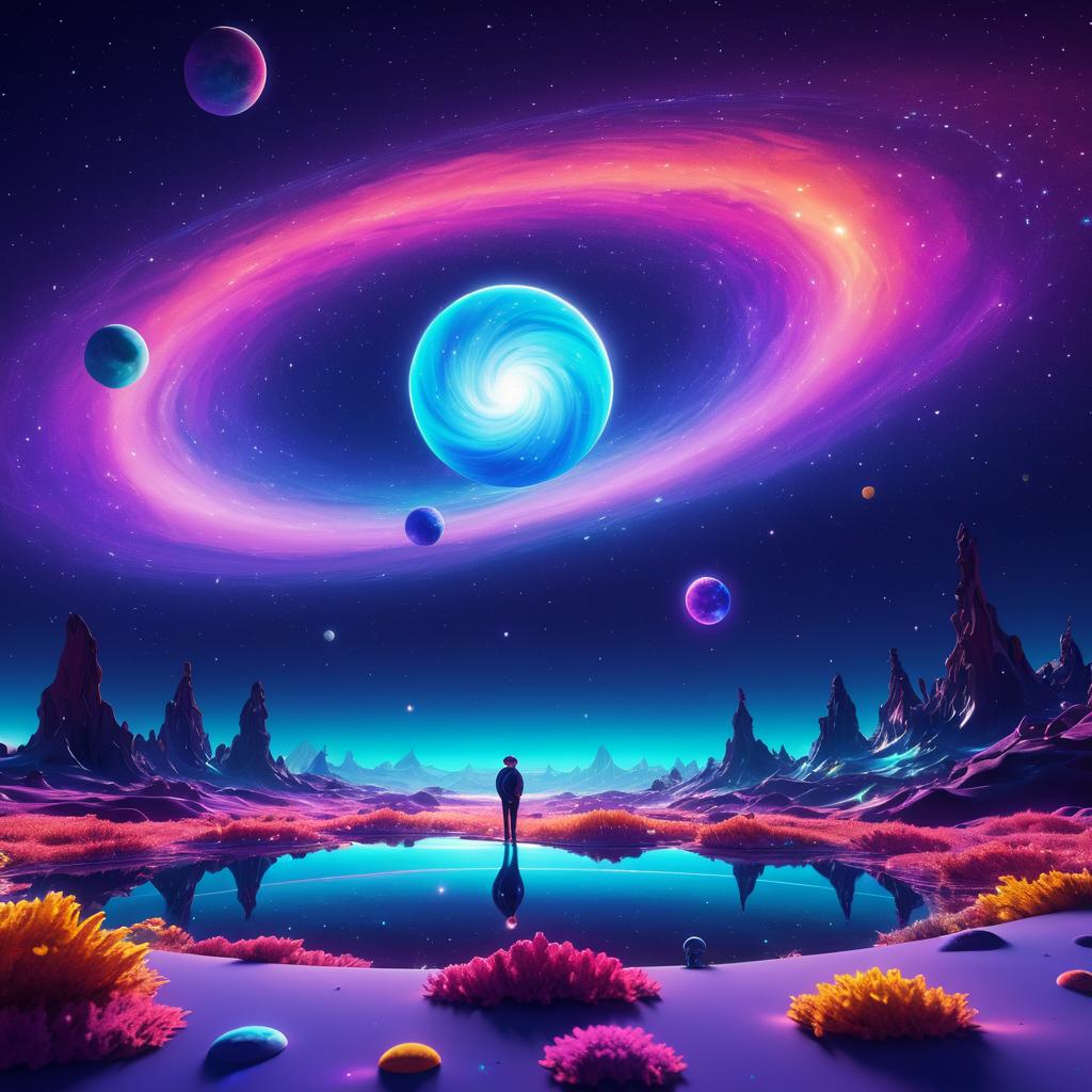 Vibrant Cosmic Scene in 3D Render