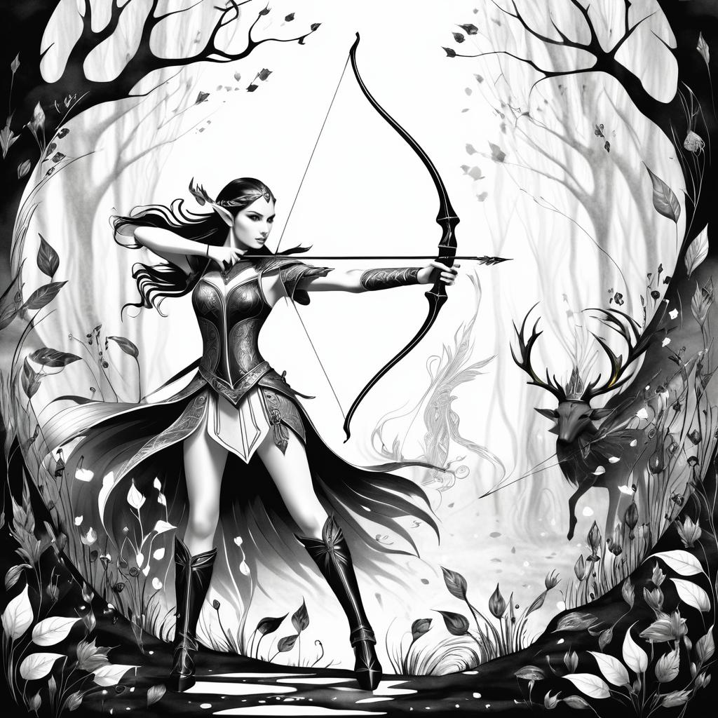 Elegant Elven Archer Amidst Mystical Beings