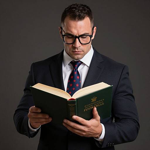 Muscular Man Reading Large Tome