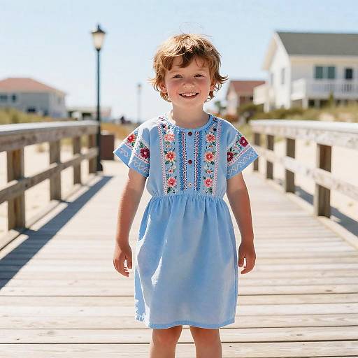 Playful Boy in Floral Prairie Dress