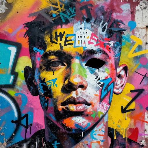 Urban Graffiti Mixed Media Face
