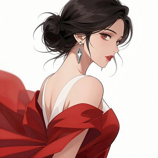 Elegant Woman in Red and White