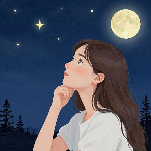 Contemplative Woman Under Starry Night