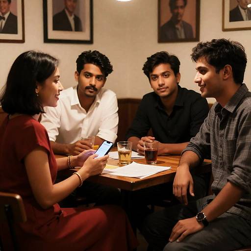 Social Gathering in Dimly Lit Room