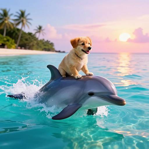 Surreal Dog Riding Dolphin Scene