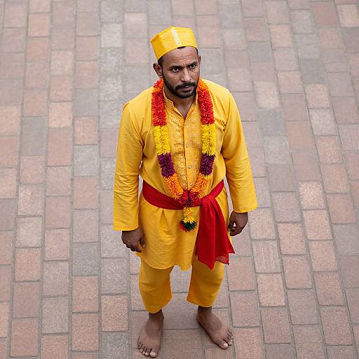 Bearded Man in Vibrant Traditional Outfit