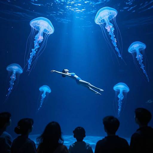 Bioluminescent Underwater Acrobat Scene