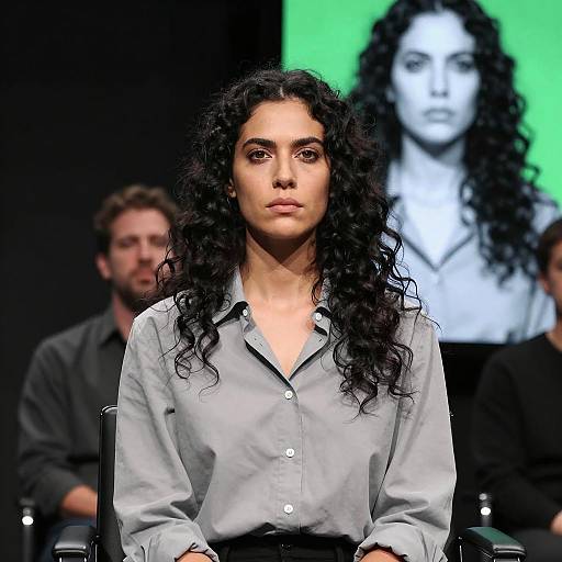 Serious Woman in Gray Shirt Portrait