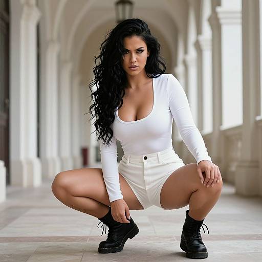 Fierce Woman in Opulent Hallway