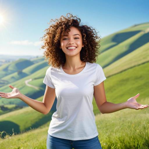 Smiling Woman on Green Hilltop