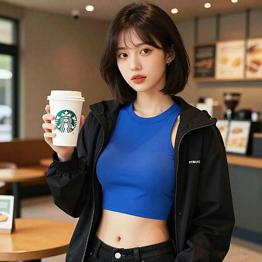 Cozy Cafe Anime Woman with Coffee