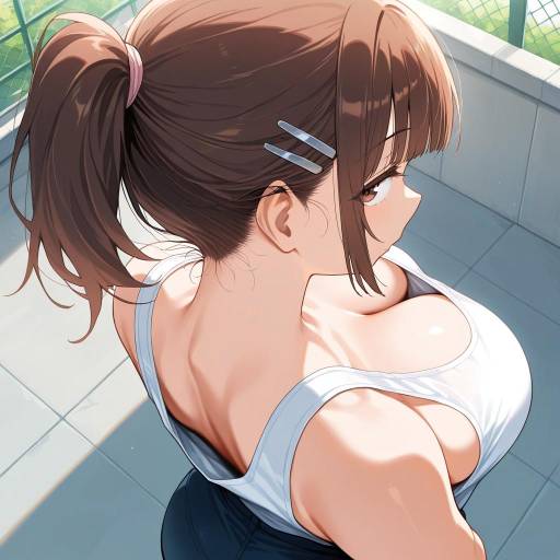 Anime Girl with Ponytail on Rooftop