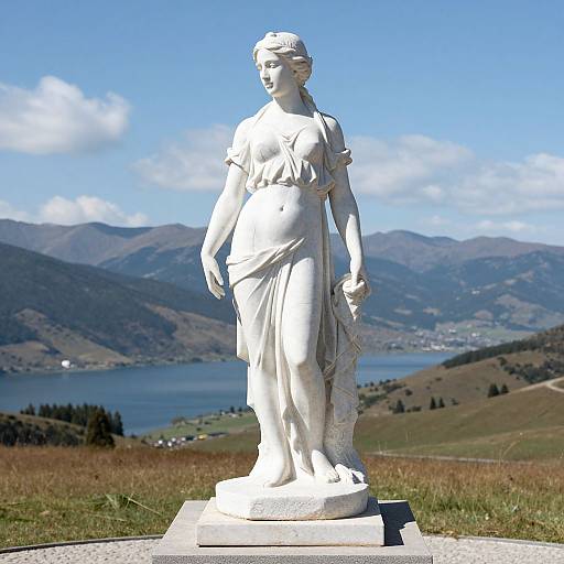 Marble Woman Statue in Scenic Landscape