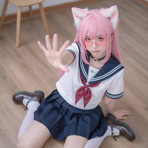 Pink-Haired Anime Girl in Sailor Uniform