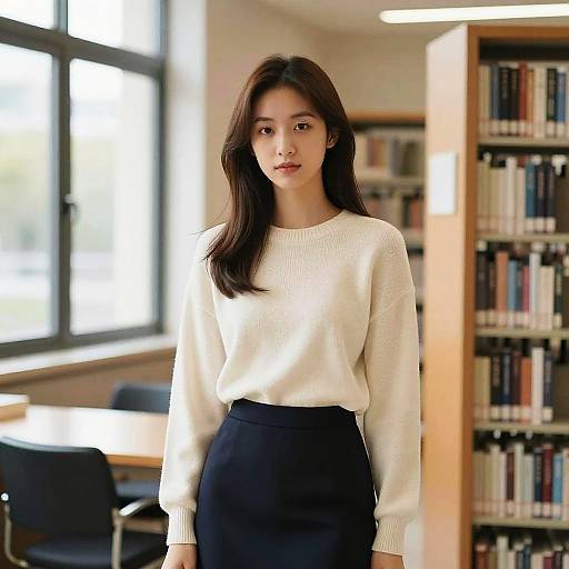 Female Student with Side Part Hairstyle